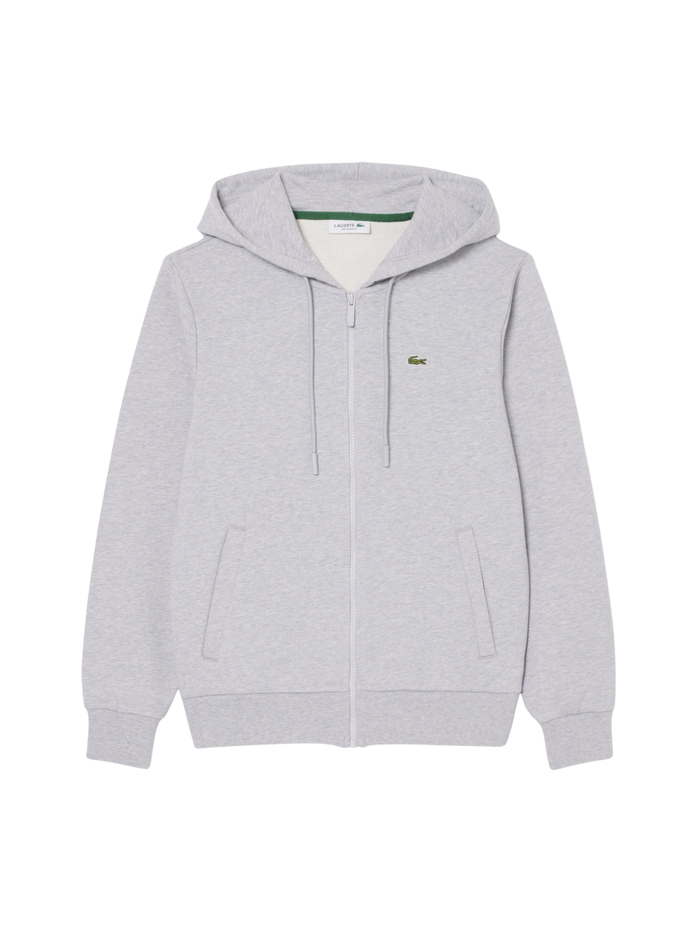 LACOSTE WOMEN Zipped Fleece Hoodie Light Grey - MAISONDEFASHION.COM