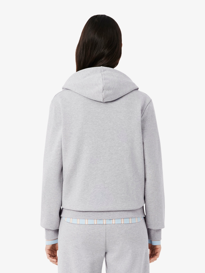 LACOSTE WOMEN Zipped Fleece Hoodie Light Grey - MAISONDEFASHION.COM