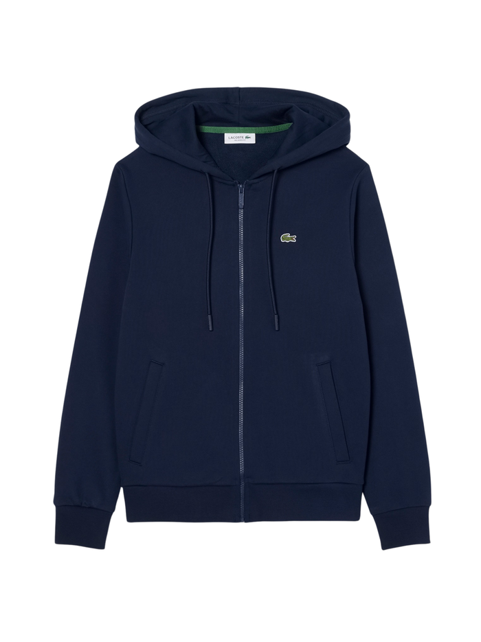 LACOSTE WOMEN Zipped Fleece Hoodie Midnight Blue - MAISONDEFASHION.COM