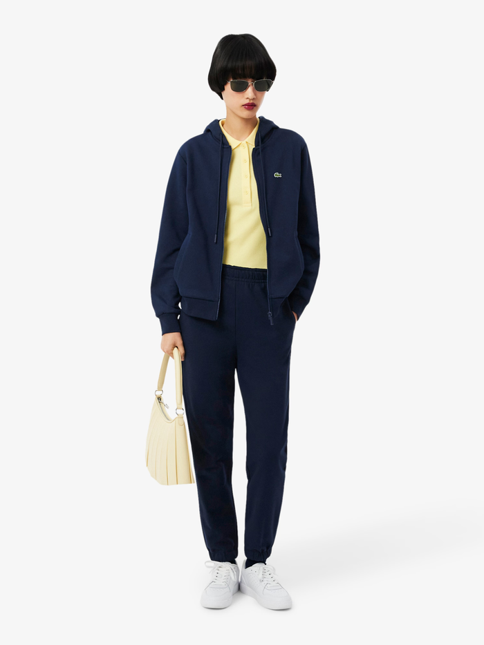 LACOSTE WOMEN Zipped Fleece Hoodie Midnight Blue - MAISONDEFASHION.COM