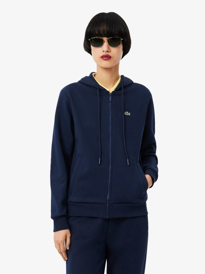 LACOSTE WOMEN Zipped Fleece Hoodie Midnight Blue - MAISONDEFASHION.COM