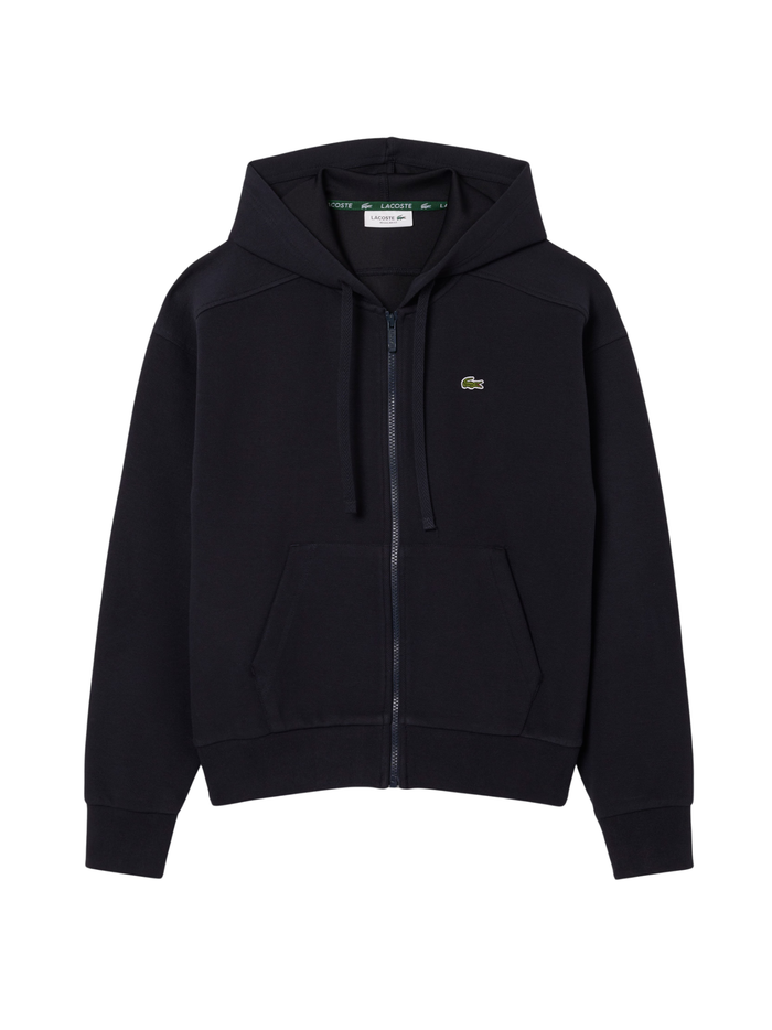 LACOSTE WOMEN Zipped Piqué Hoodie Navy Blue - MAISONDEFASHION.COM