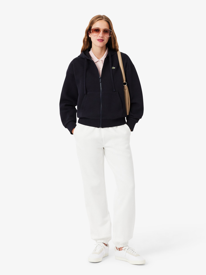LACOSTE WOMEN Zipped Piqué Hoodie Navy Blue - MAISONDEFASHION.COM
