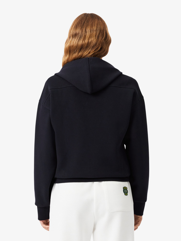 LACOSTE WOMEN Zipped Piqué Hoodie Navy Blue - MAISONDEFASHION.COM