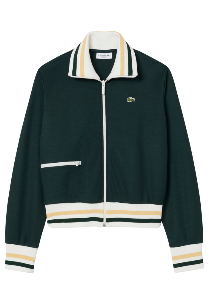 LACOSTE WOMEN Zipped Stripe Accent Sweatshirt Sinople Green - MAISONDEFASHION.COM