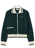 LACOSTE WOMEN Zipped Stripe Accent Sweatshirt Sinople Green - MAISONDEFASHION.COM