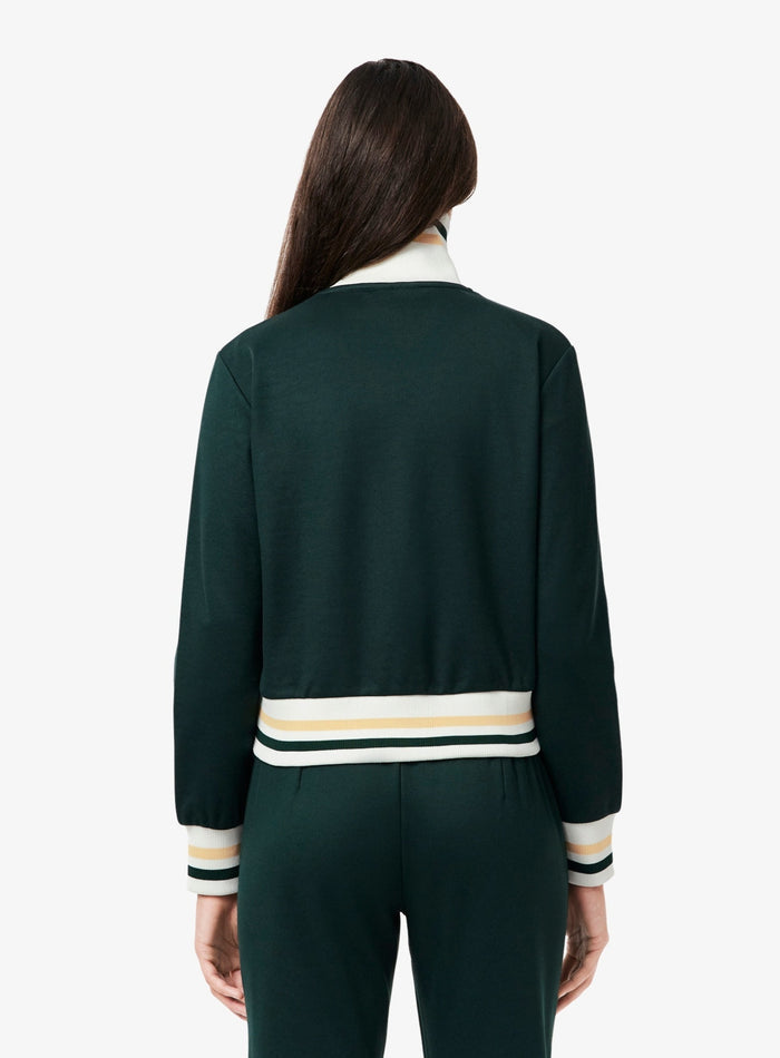 LACOSTE WOMEN Zipped Stripe Accent Sweatshirt Sinople Green - MAISONDEFASHION.COM