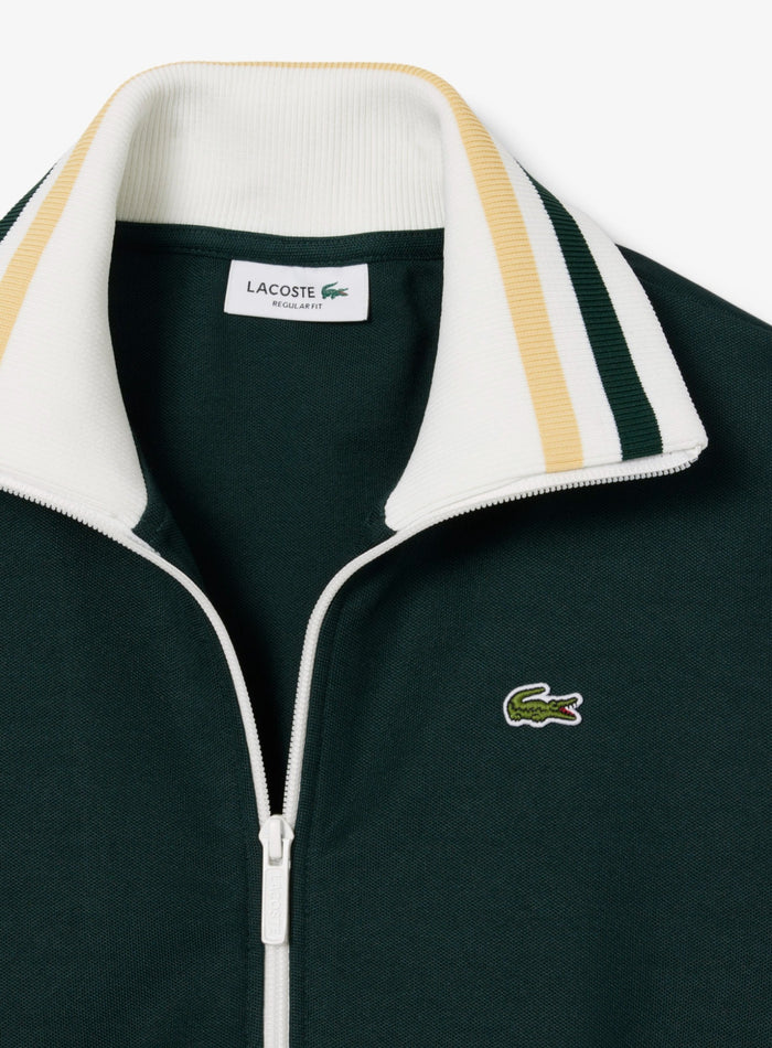 LACOSTE WOMEN Zipped Stripe Accent Sweatshirt Sinople Green - MAISONDEFASHION.COM