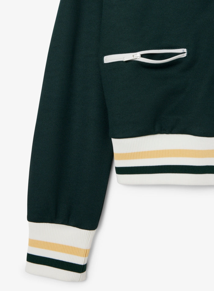 LACOSTE WOMEN Zipped Stripe Accent Sweatshirt Sinople Green - MAISONDEFASHION.COM