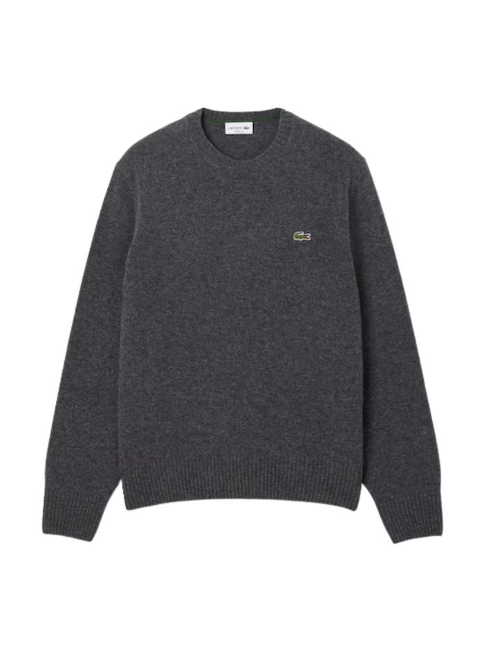 LACOSTE Wool Crew Neck Sweater Heathered Grey - MAISONDEFASHION.COM