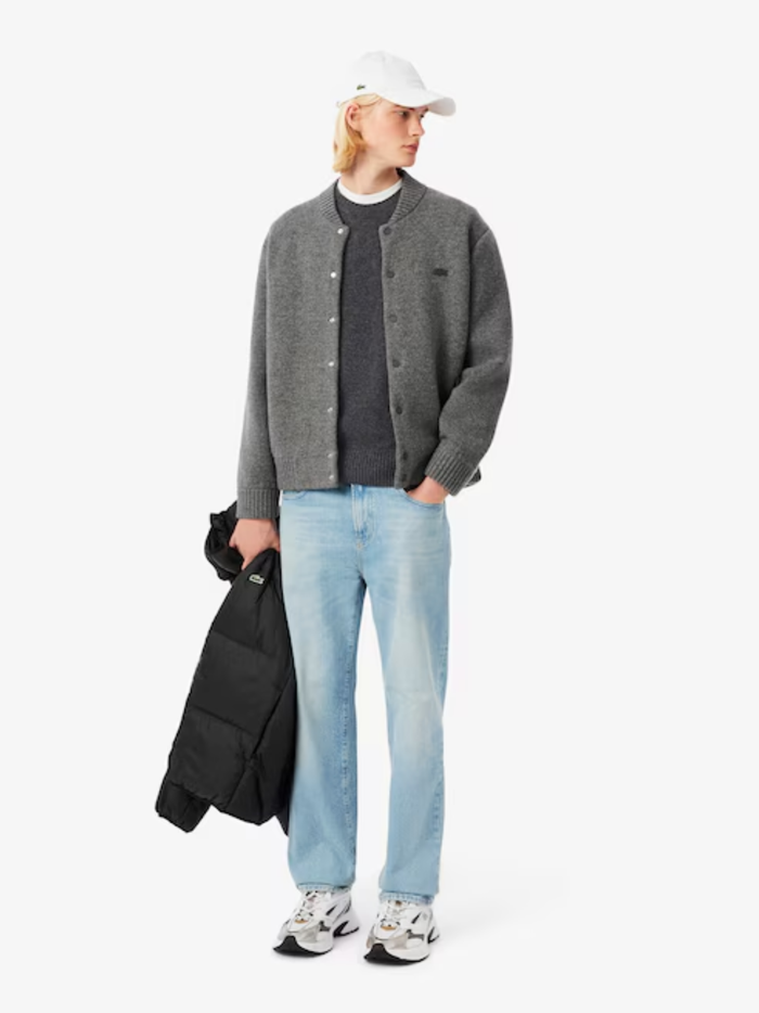LACOSTE Wool Crew Neck Sweater Heathered Grey - MAISONDEFASHION.COM