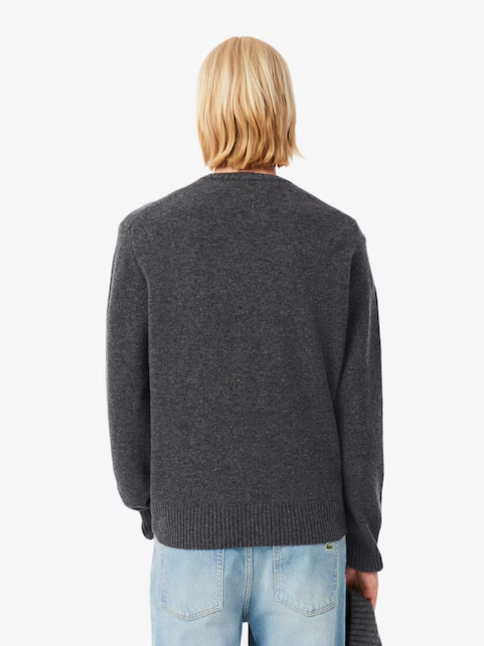 LACOSTE Wool Crew Neck Sweater Heathered Grey - MAISONDEFASHION.COM