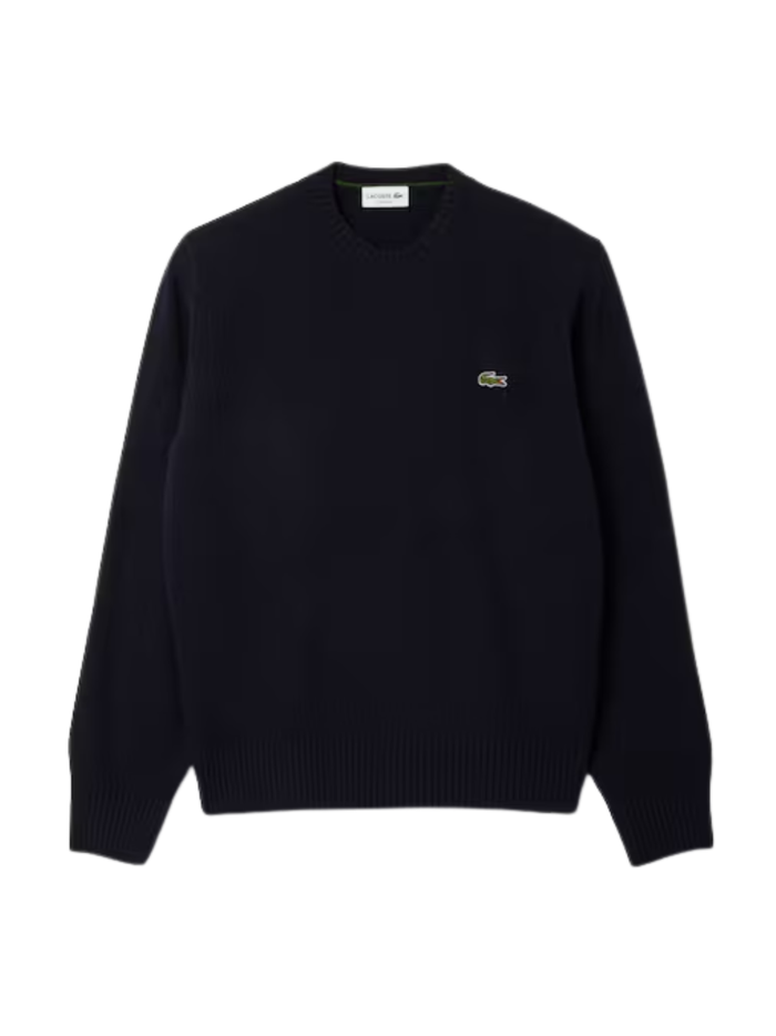 LACOSTE Wool Crew Neck Sweater Midnight Blue - MAISONDEFASHION.COM
