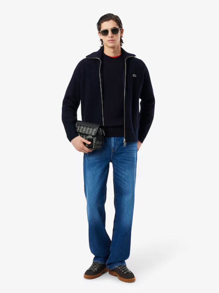LACOSTE Wool Crew Neck Sweater Midnight Blue - MAISONDEFASHION.COM