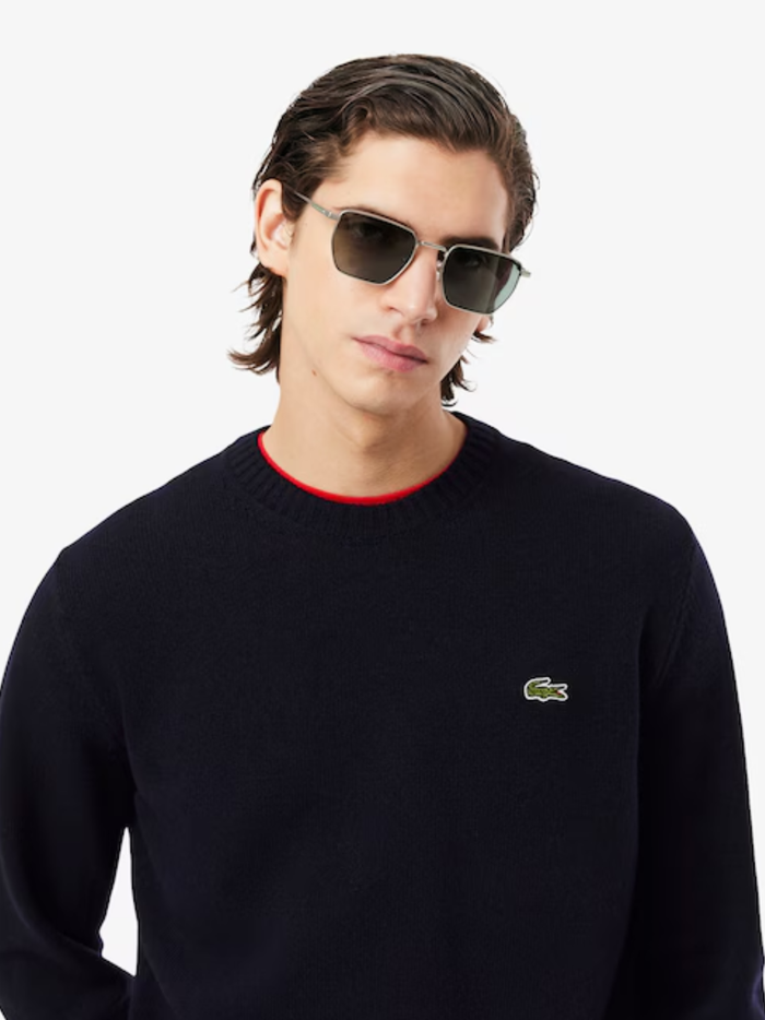 LACOSTE Wool Crew Neck Sweater Midnight Blue - MAISONDEFASHION.COM