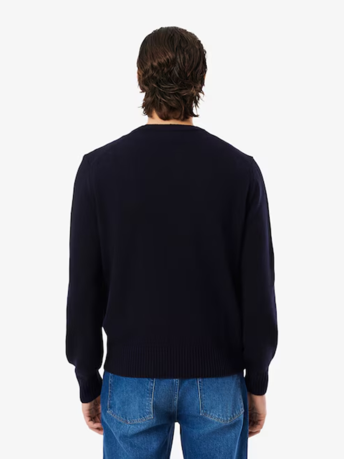 LACOSTE Wool Crew Neck Sweater Midnight Blue - MAISONDEFASHION.COM