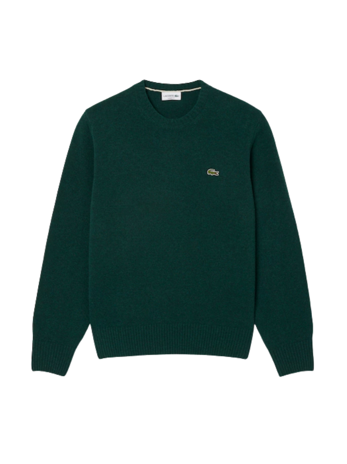 LACOSTE Wool Crew Neck Sweater Sinople Green - MAISONDEFASHION.COM