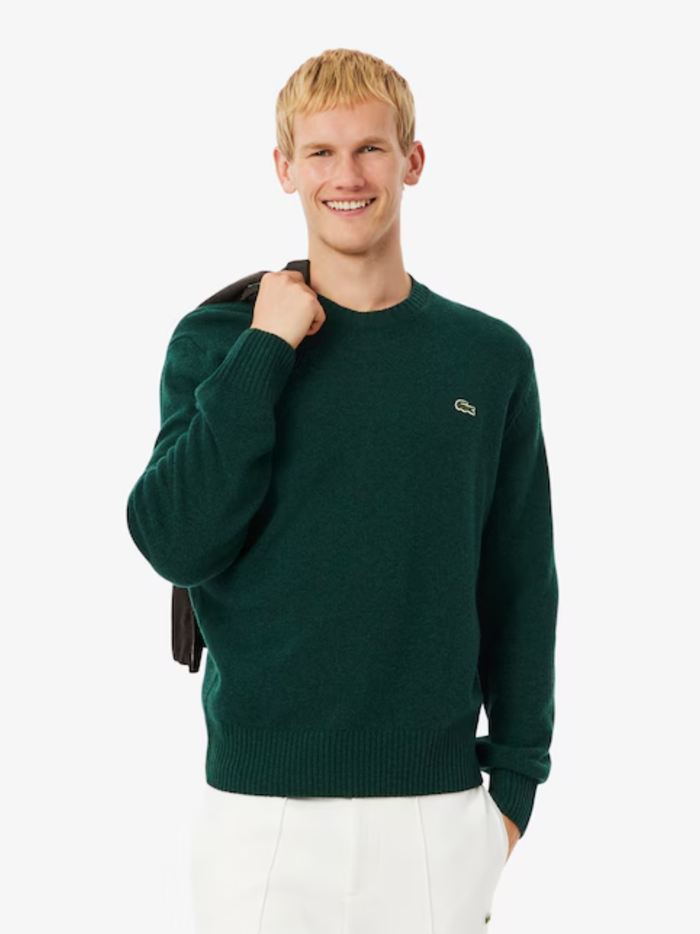 LACOSTE Wool Crew Neck Sweater Sinople Green - MAISONDEFASHION.COM