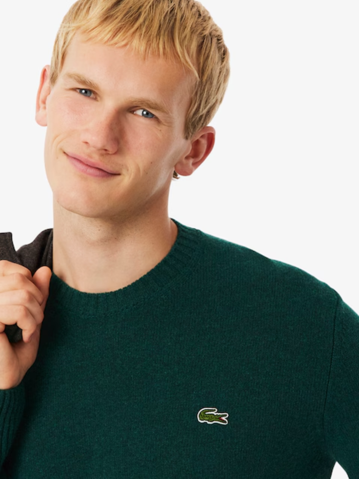 LACOSTE Wool Crew Neck Sweater Sinople Green - MAISONDEFASHION.COM