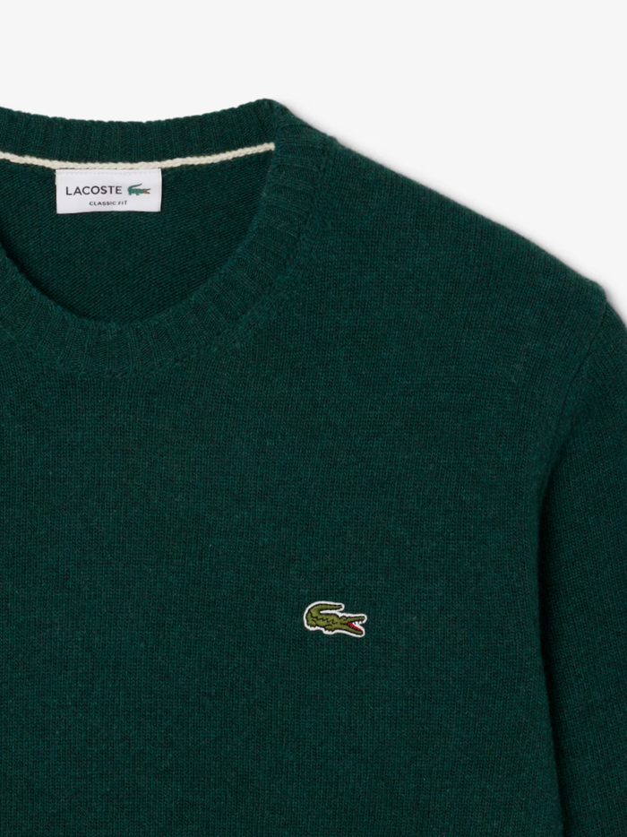 LACOSTE Wool Crew Neck Sweater Sinople Green - MAISONDEFASHION.COM