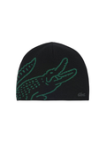 LACOSTE Wool Jacquard Crocodile Beanie Black/Green - MAISONDEFASHION.COM