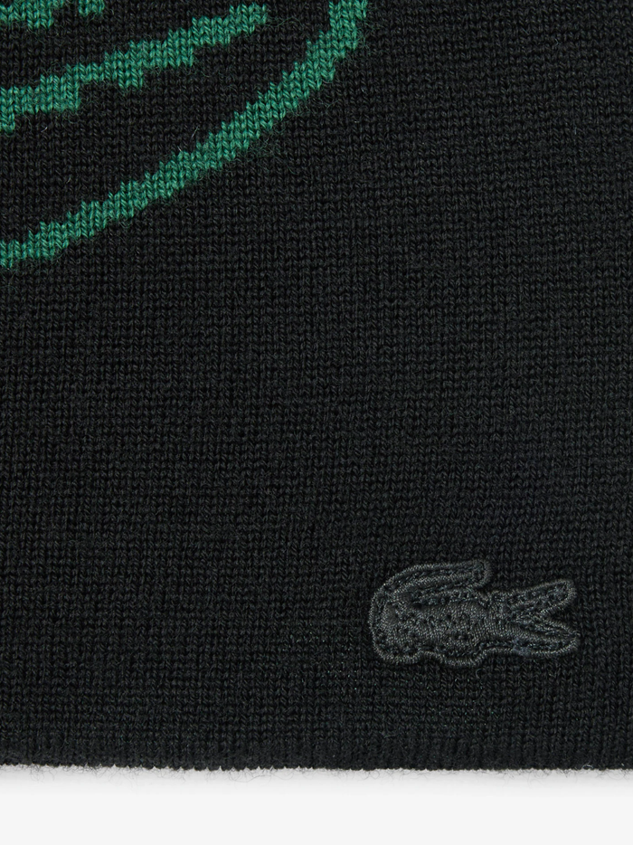 LACOSTE Wool Jacquard Crocodile Beanie Black/Green - MAISONDEFASHION.COM