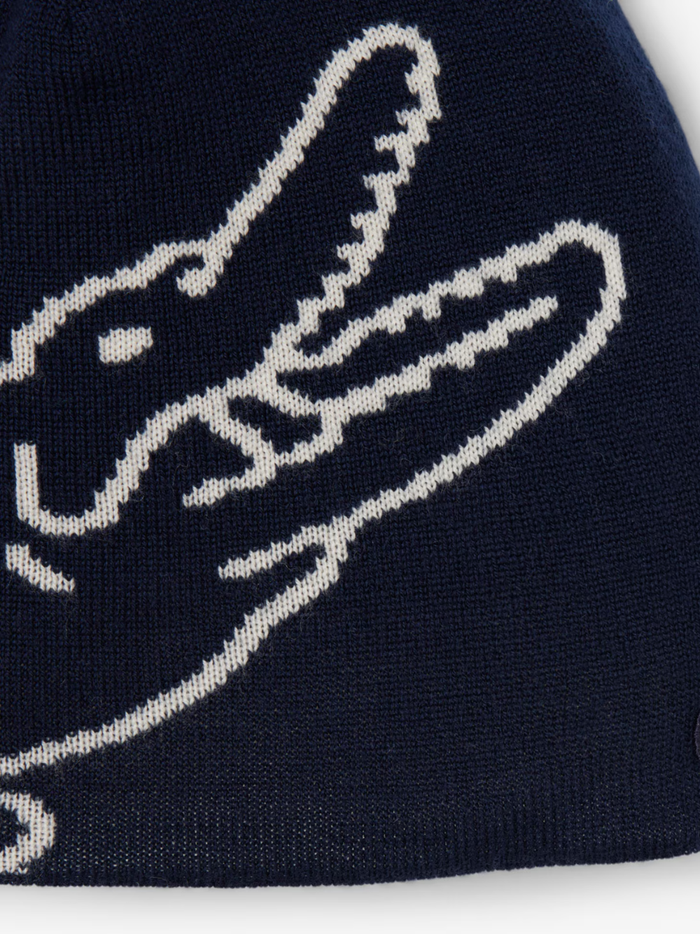 LACOSTE Wool Jacquard Crocodile Beanie Navy/White - MAISONDEFASHION.COM