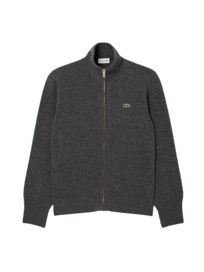 LACOSTE Wool Zipped Sweater Heathered Grey - MAISONDEFASHION.COM