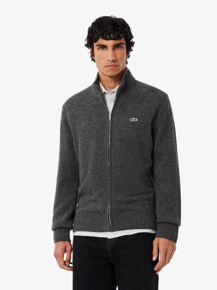 LACOSTE Wool Zipped Sweater Heathered Grey - MAISONDEFASHION.COM