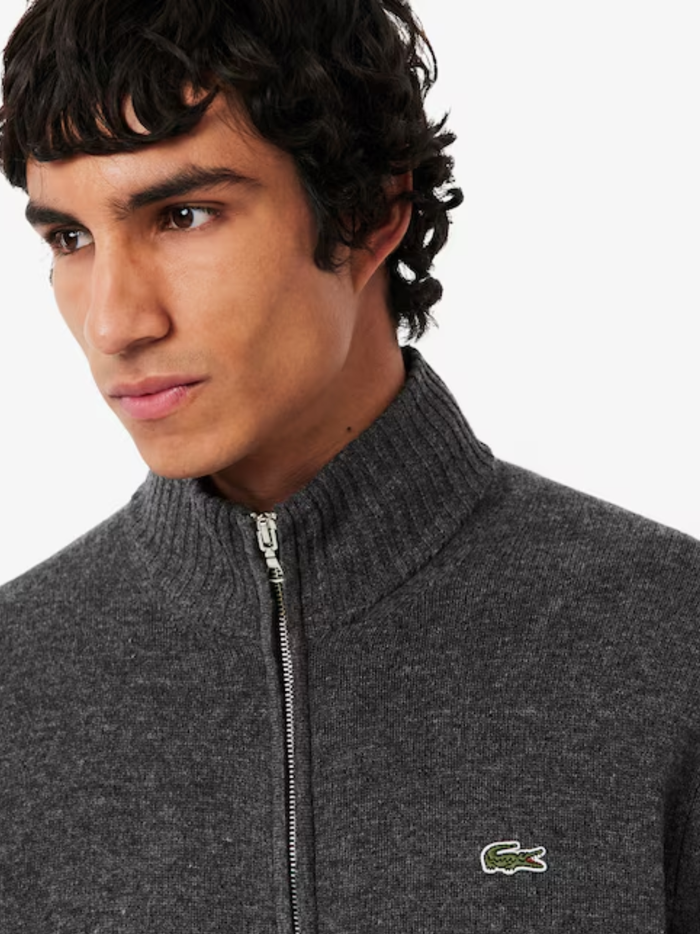 LACOSTE Wool Zipped Sweater Heathered Grey - MAISONDEFASHION.COM