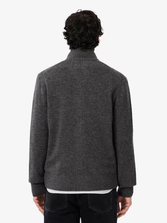 LACOSTE Wool Zipped Sweater Heathered Grey - MAISONDEFASHION.COM