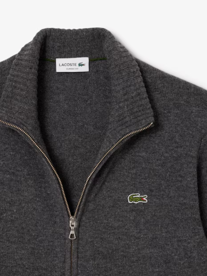 LACOSTE Wool Zipped Sweater Heathered Grey - MAISONDEFASHION.COM