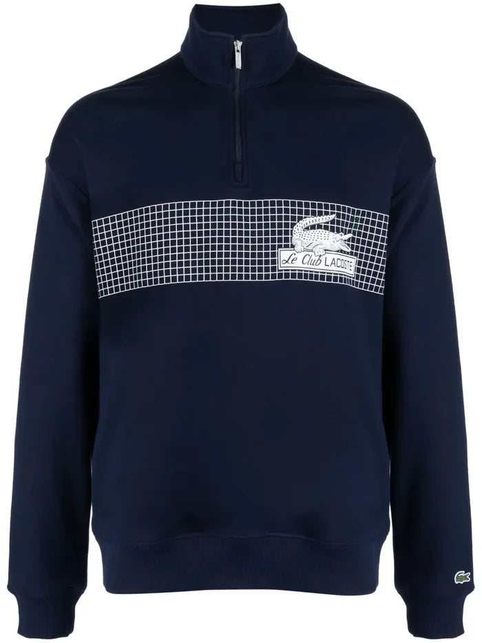 LACOSTE MEN Zip Neck Loose Fit Organic Cotton Sweatshirt Navy - MAISONDEFASHION.COM