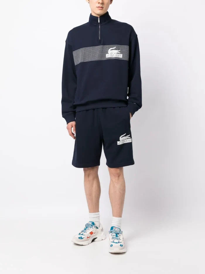LACOSTE MEN Zip Neck Loose Fit Organic Cotton Sweatshirt Navy - MAISONDEFASHION.COM