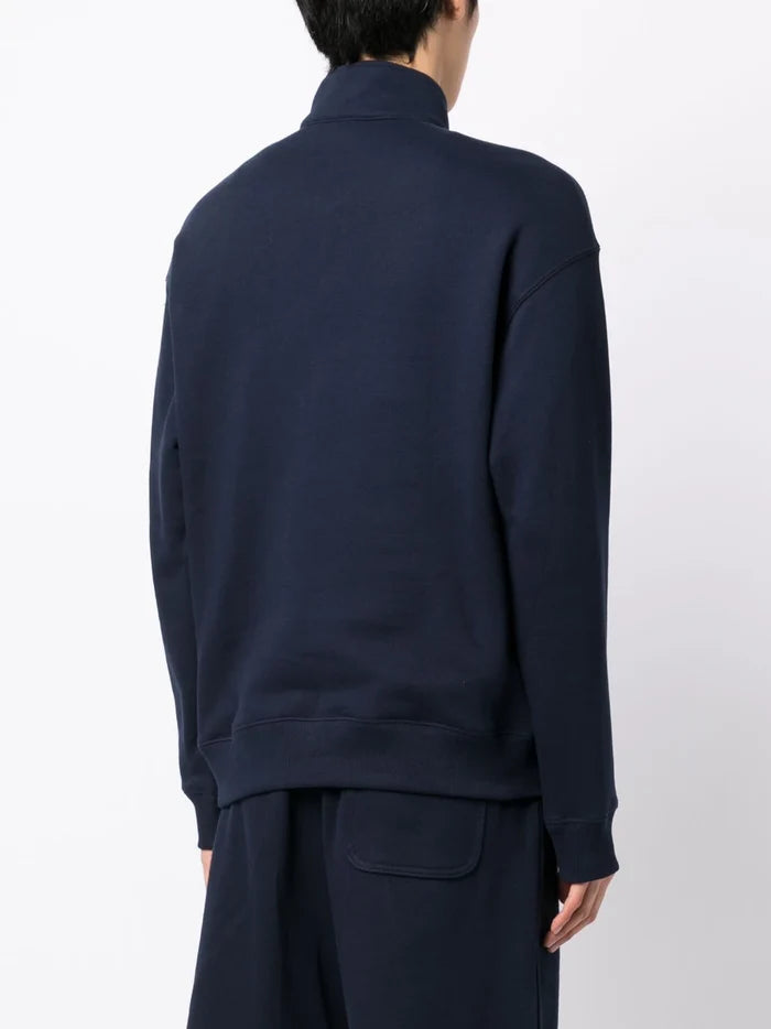 LACOSTE MEN Zip Neck Loose Fit Organic Cotton Sweatshirt Navy - MAISONDEFASHION.COM