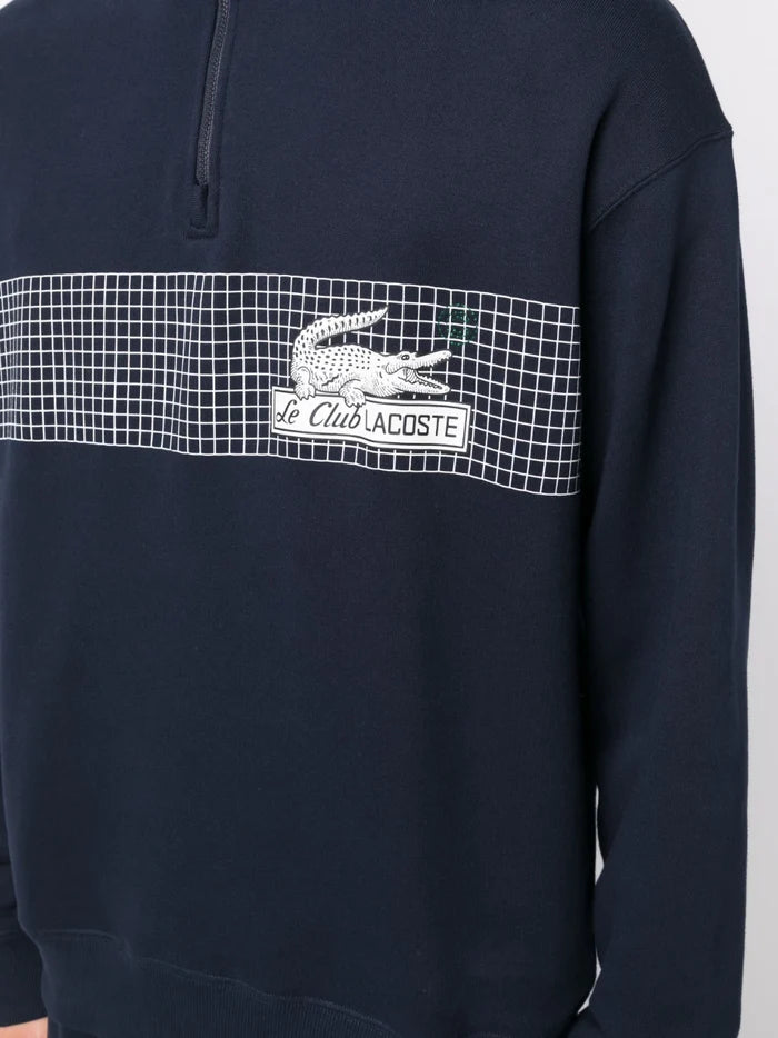 LACOSTE MEN Zip Neck Loose Fit Organic Cotton Sweatshirt Navy - MAISONDEFASHION.COM