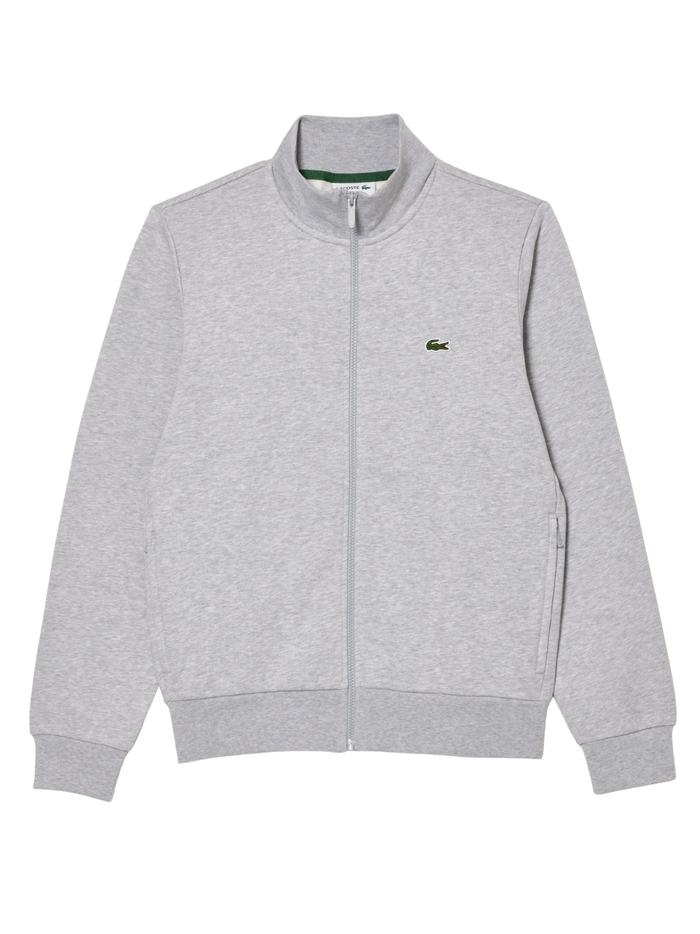 LACOSTE Zip-Up High Neck Fleece Sweatshirt Grey - MAISONDEFASHION.COM
