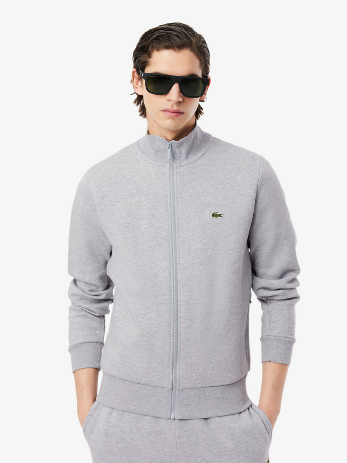 LACOSTE Zip-Up High Neck Fleece Sweatshirt Grey - MAISONDEFASHION.COM