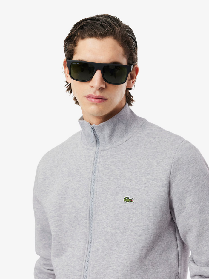 LACOSTE Zip-Up High Neck Fleece Sweatshirt Grey - MAISONDEFASHION.COM