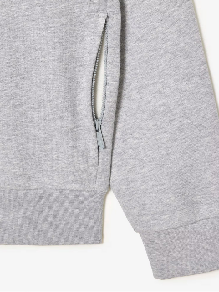 LACOSTE Zip-Up High Neck Fleece Sweatshirt Grey - MAISONDEFASHION.COM