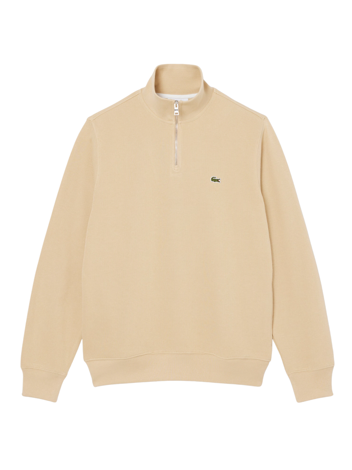 LACOSTE Zip-Up High Neck Interlock Sweatshirt Beige - MAISONDEFASHION.COM
