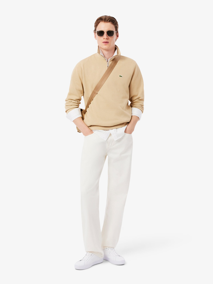 LACOSTE Zip-Up High Neck Interlock Sweatshirt Beige - MAISONDEFASHION.COM