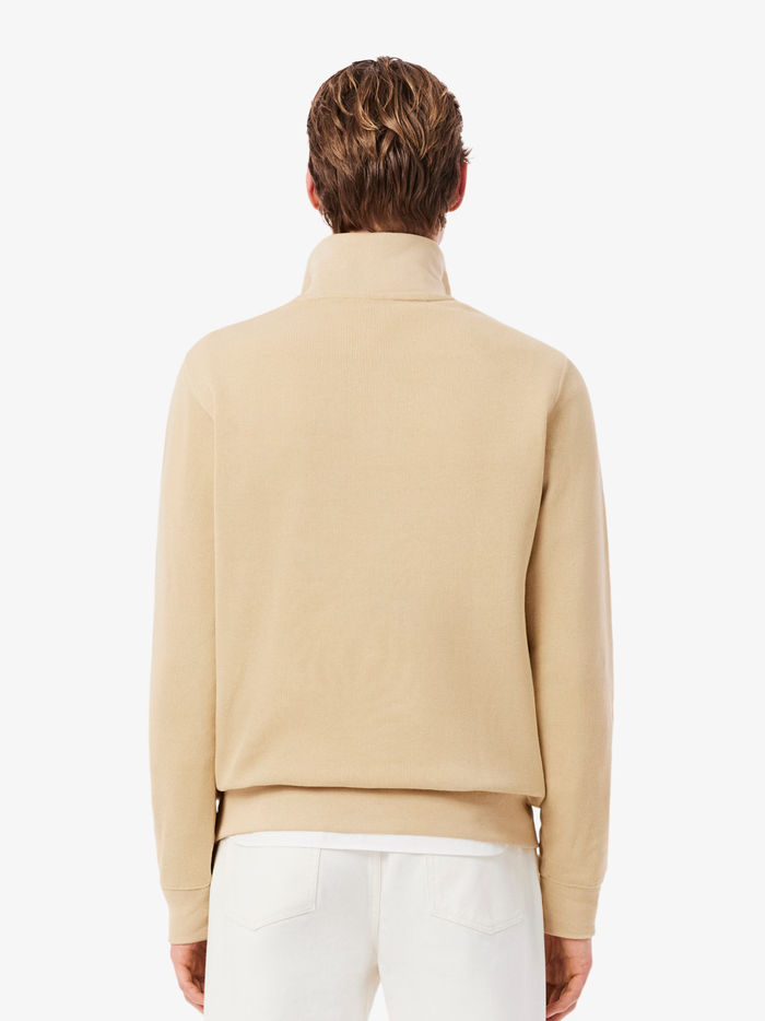 LACOSTE Zip-Up High Neck Interlock Sweatshirt Beige - MAISONDEFASHION.COM