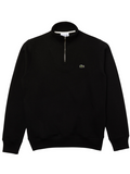 LACOSTE black zip-up high neck interlock sweatshirt front view featuring full zip closure and iconic crocodile logo