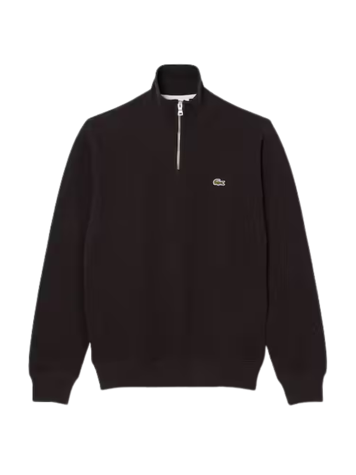 LACOSTE Zip-Up High Neck Interlock Sweatshirt Brown - MAISONDEFASHION.COM