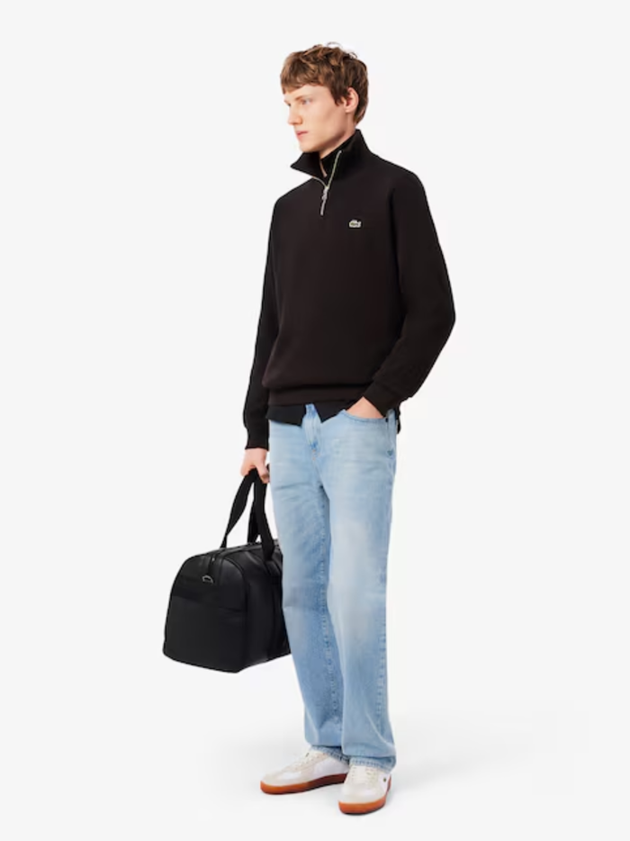 LACOSTE Zip-Up High Neck Interlock Sweatshirt Brown - MAISONDEFASHION.COM