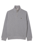 LACOSTE grey zip-up high neck interlock sweatshirt front view featuring full zip closure and iconic crocodile logo