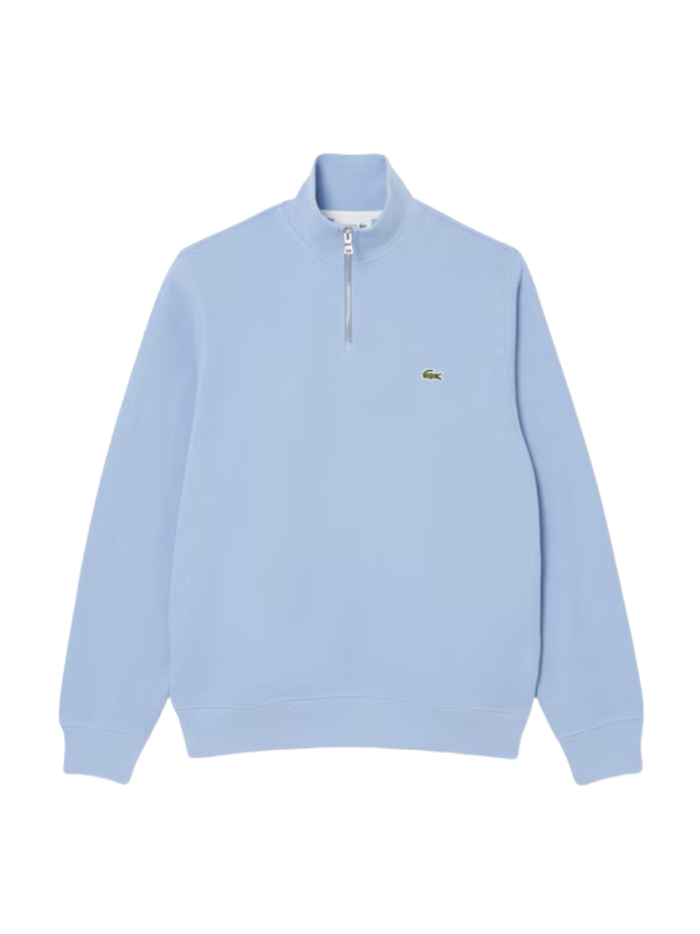 LACOSTE Zip-Up High Neck Interlock Sweatshirt Light Blue - MAISONDEFASHION.COM