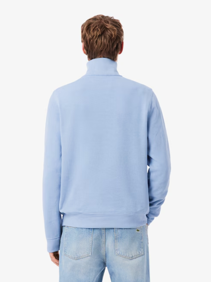 LACOSTE Zip-Up High Neck Interlock Sweatshirt Light Blue - MAISONDEFASHION.COM