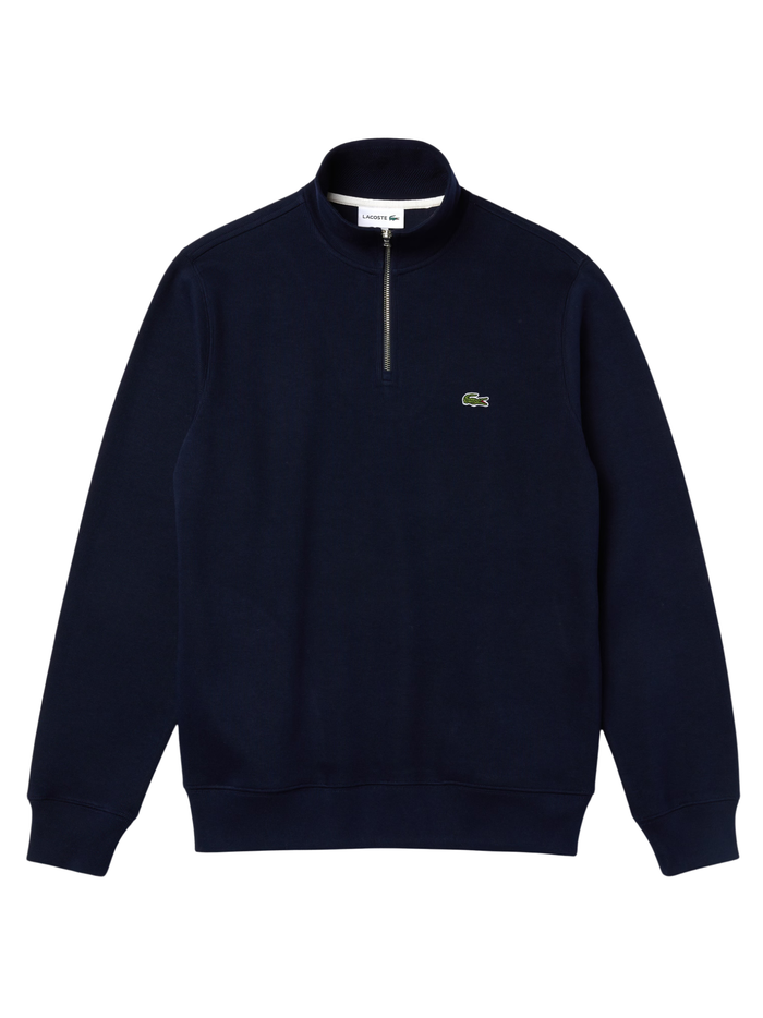 LACOSTE Zip-Up High Neck Interlock Sweatshirt Midnight Blue - MAISONDEFASHION.COM